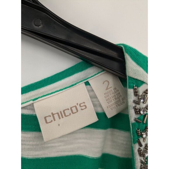 Striped Nautical Embellished Neckline Top Women Size L Tie Bow Back Coastal Soft - Picture 8 of 10